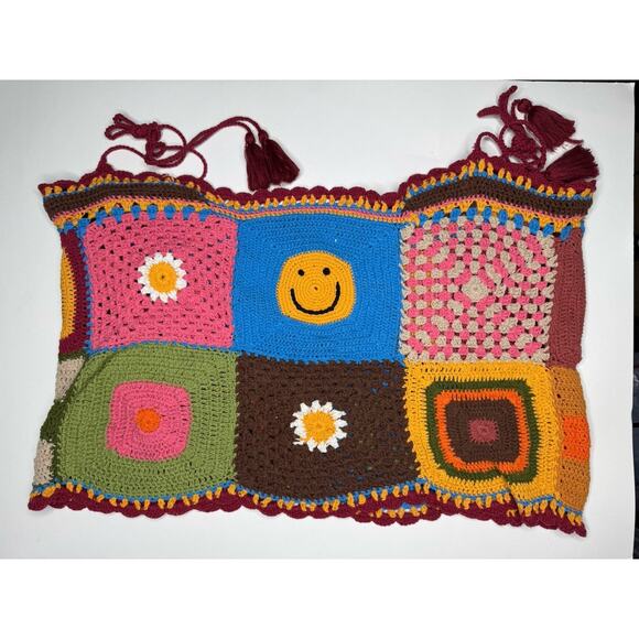 Plus Size Earthbound XXL Crochet Cotton Granny Square Crop Boho Festival Top - Picture 1 of 11